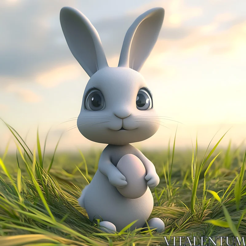 AI ART Cartoon Bunny Holding Easter Egg