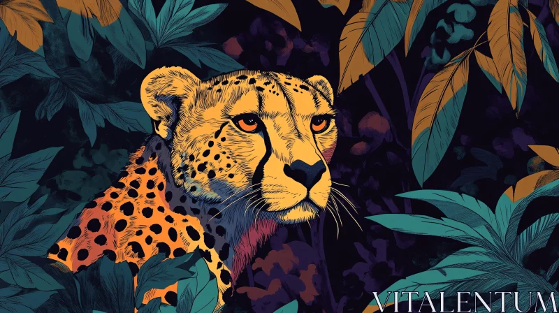 Wild Cheetah Among Jungle Leaves AI Image