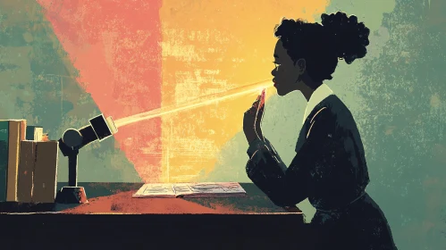 Woman Bathed in Light Beam