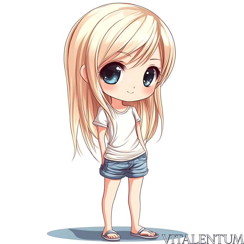 Adorable Chibi Character with Long Blonde Hair and Blue Eyes AI Image