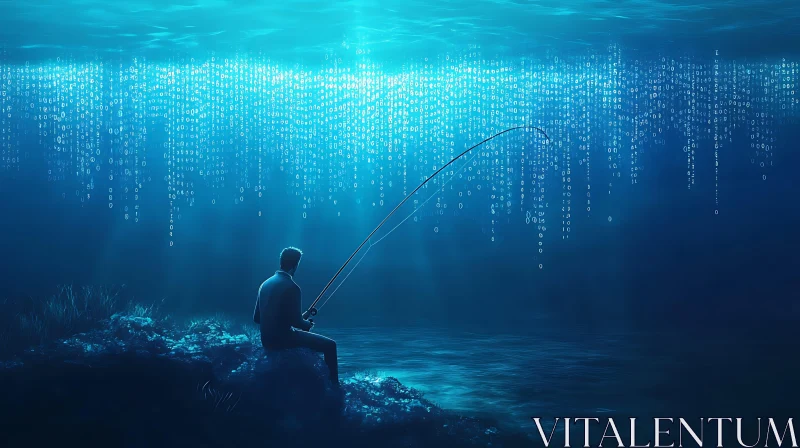 Underwater Data Stream Fishing Concept AI Image