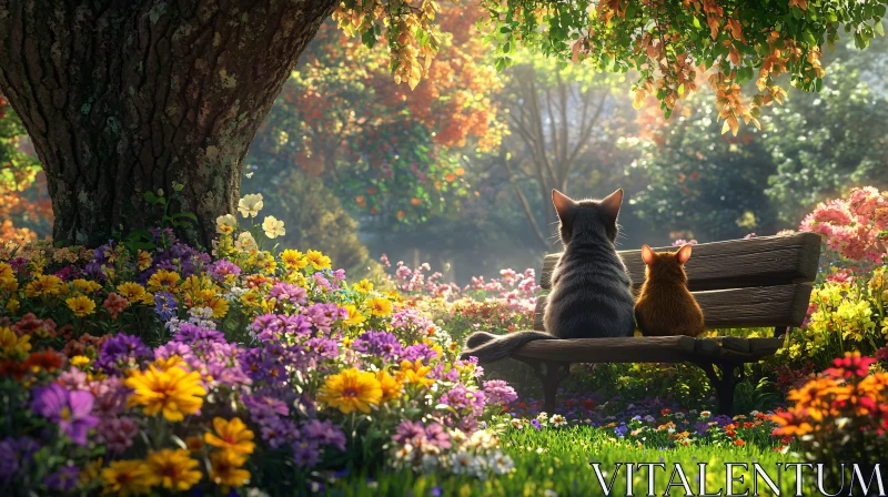 AI ART Cats in a Floral Garden Setting