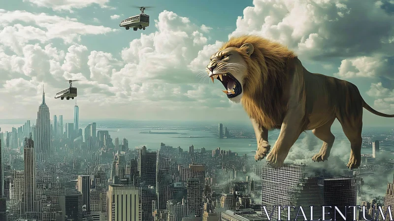 Lion and Cityscape AI Image