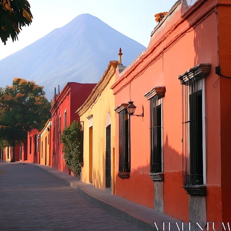 AI ART Colorful Buildings with Mountain View