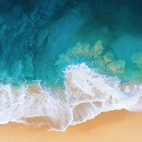 Aerial Beach View: Waves and Sand