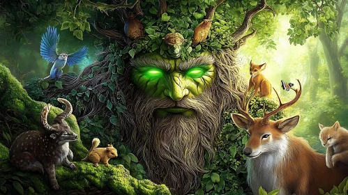 Enchanted Forest Guardian with Animal Companions