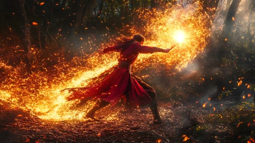 Mystical Fire Wizard in the Woods