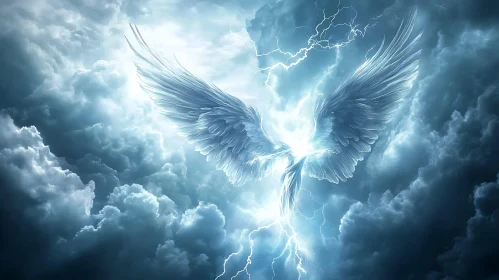 Winged Angel in Lightning Storm