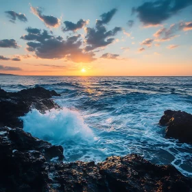 Ocean Sunset at Rocky Coast