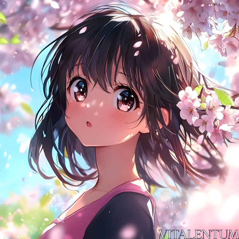 Cherry Blossom Anime Portrait AI Image