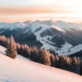 Winter Mountain Landscape with Snow and Trees