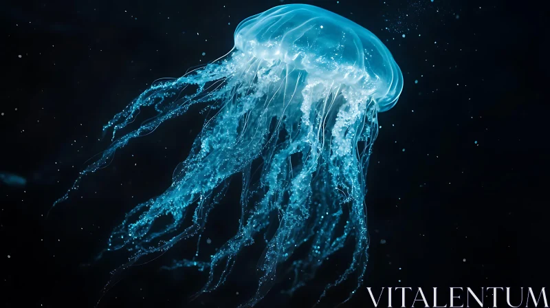 AI ART Glowing Jellyfish Floating in Darkness