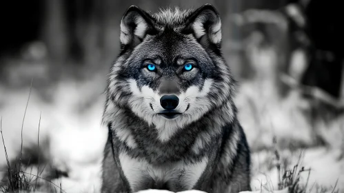 Monochrome Wolf with Intense Gaze