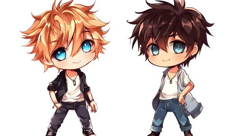 Adorable Chibi Artwork with Blue-Eyed Characters