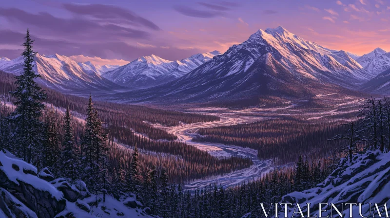 Sunset Over Majestic Snow-Capped Peaks AI Image