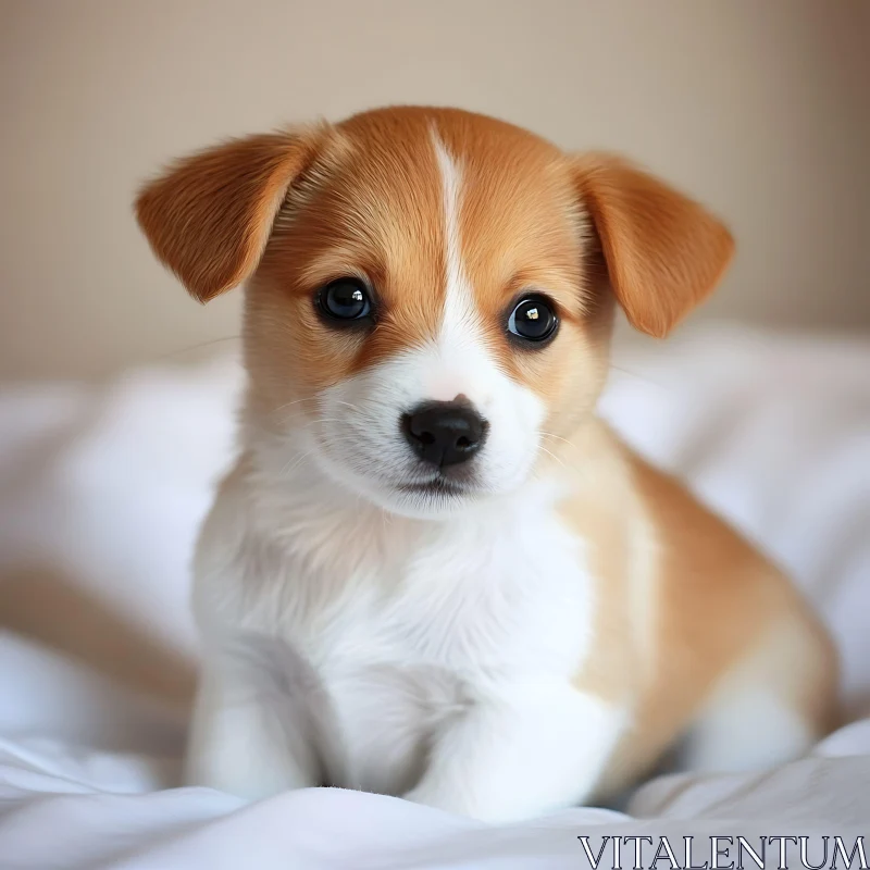 Precious Puppy Resting on White Fabric AI Image