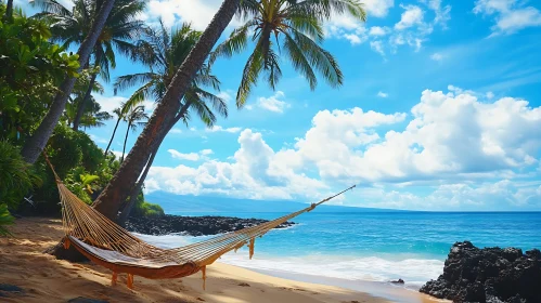 Secluded Beach with Hammock and Palm Trees