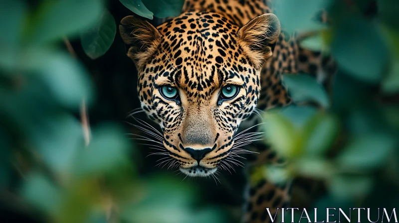 Stealthy Leopard Among Green Leaves AI Image