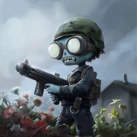 Cartoon Zombie Warrior with Gun