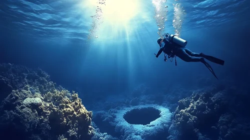 Underwater Scene with Diver and Coral