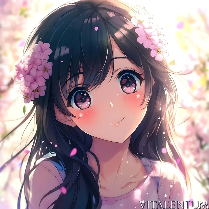 Cheerful Anime Portrait in Spring AI Image