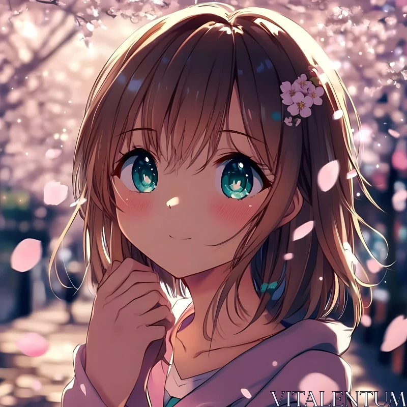 Anime Girl in Springtime Cherry Blossoms AI Image