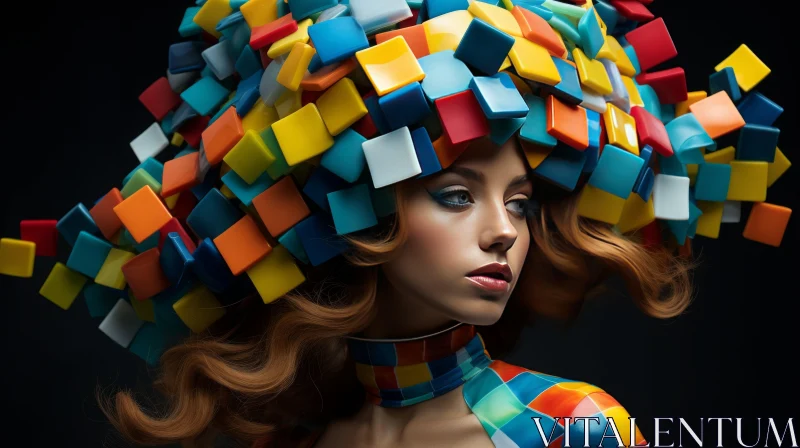 Captivating Fashion: Woman with Colorful Block Hat AI Image