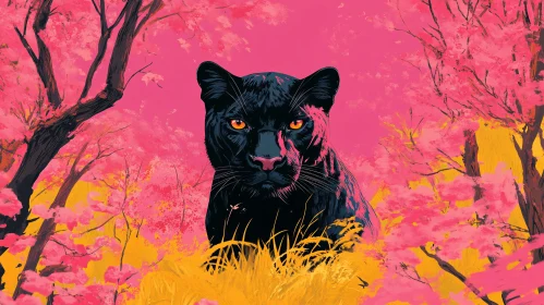 Black Panther Among Cherry Blossoms