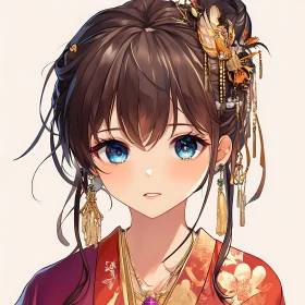 Elegant Anime Girl in Traditional Dress