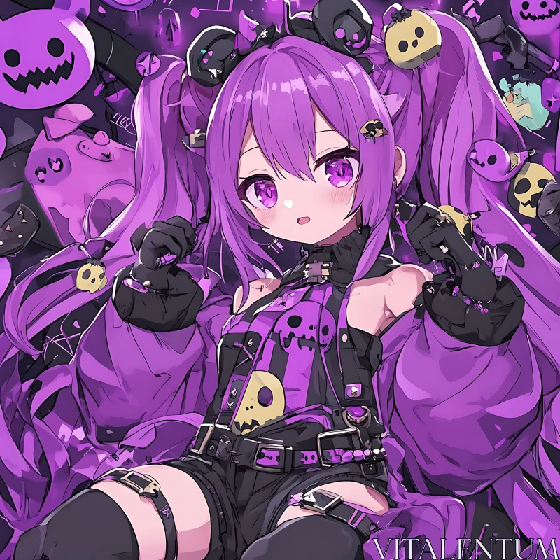 Gothic Halloween Anime Girl in Purple AI Image