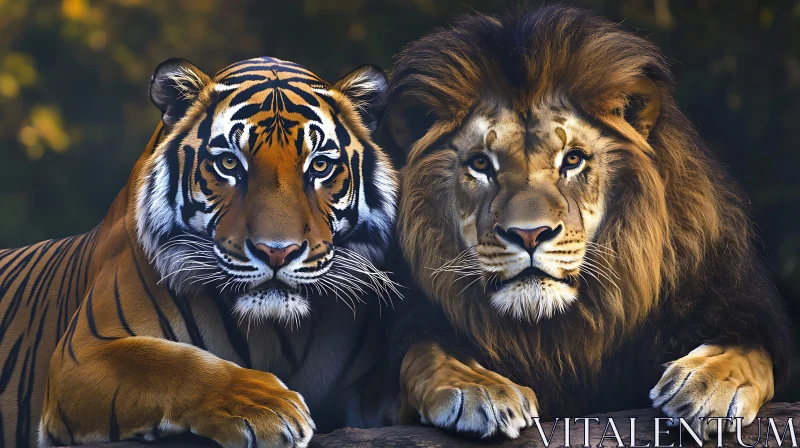 Tiger and Lion Together: Wildlife Portrait AI Image