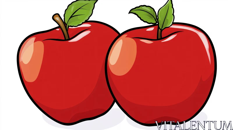 AI ART Illustration of Two Cartoon Red Apples