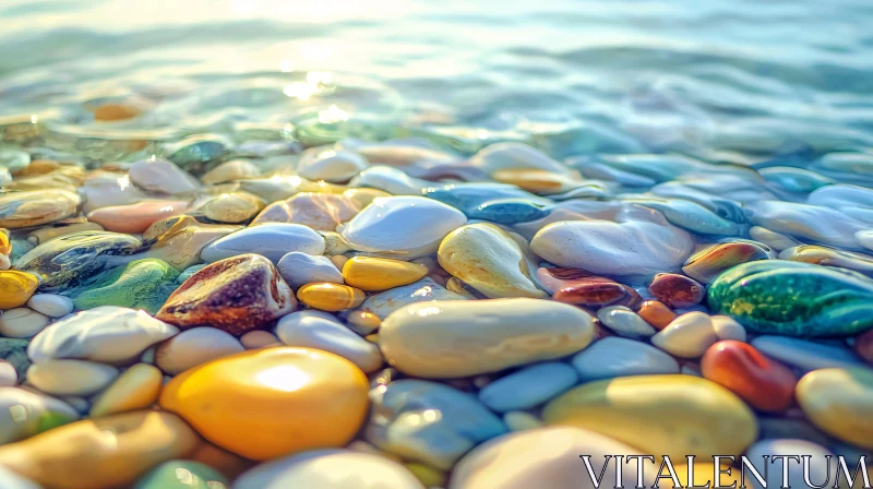 AI ART Beach Pebbles and Water