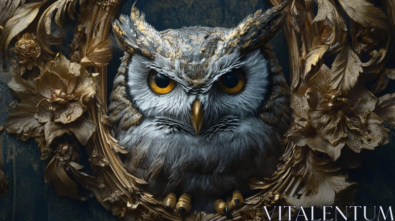 Ornate Golden Owl Artwork AI Image