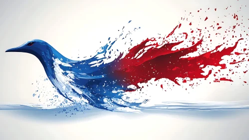 Fluid Bird Art - Blue and Red Splash