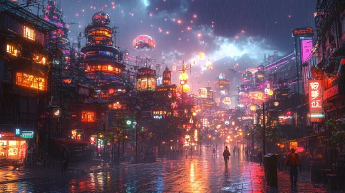 Rainy Night in a Cyberpunk City