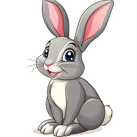 Grey Cartoon Rabbit with Blue Eyes