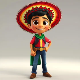 Smiling Boy Character Wearing Sombrero