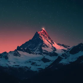 Night Mountain Landscape with Glowing Peak