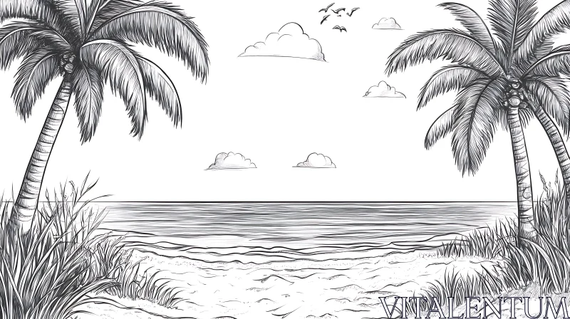 AI ART Monochrome Seascape Drawing