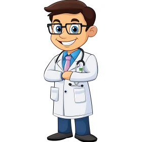 Smiling Cartoon Doctor with Stethoscope