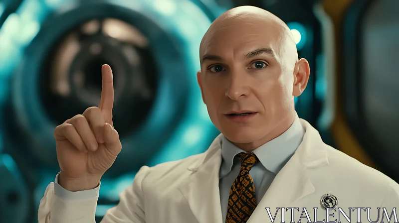 Scientist with Raised Finger in Lab AI Image