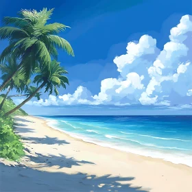 Seascape with Palm Trees and Blue Sky