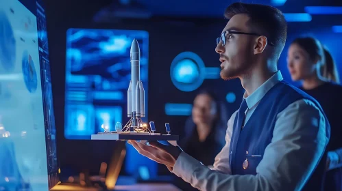 Man Holding Rocket Model