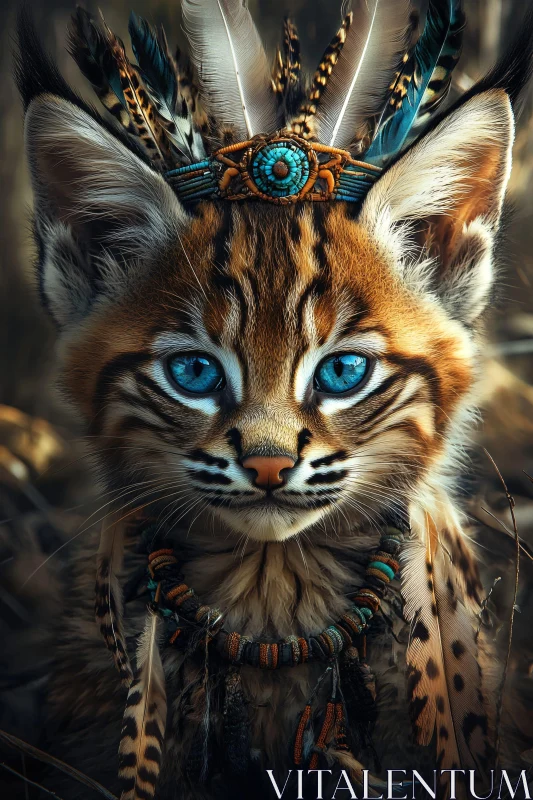 Wild Bobcat with Tribal Adornments AI Image