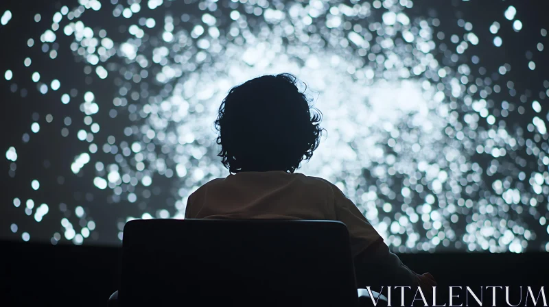 Silhouette of Child Watching Bokeh Lights AI Image