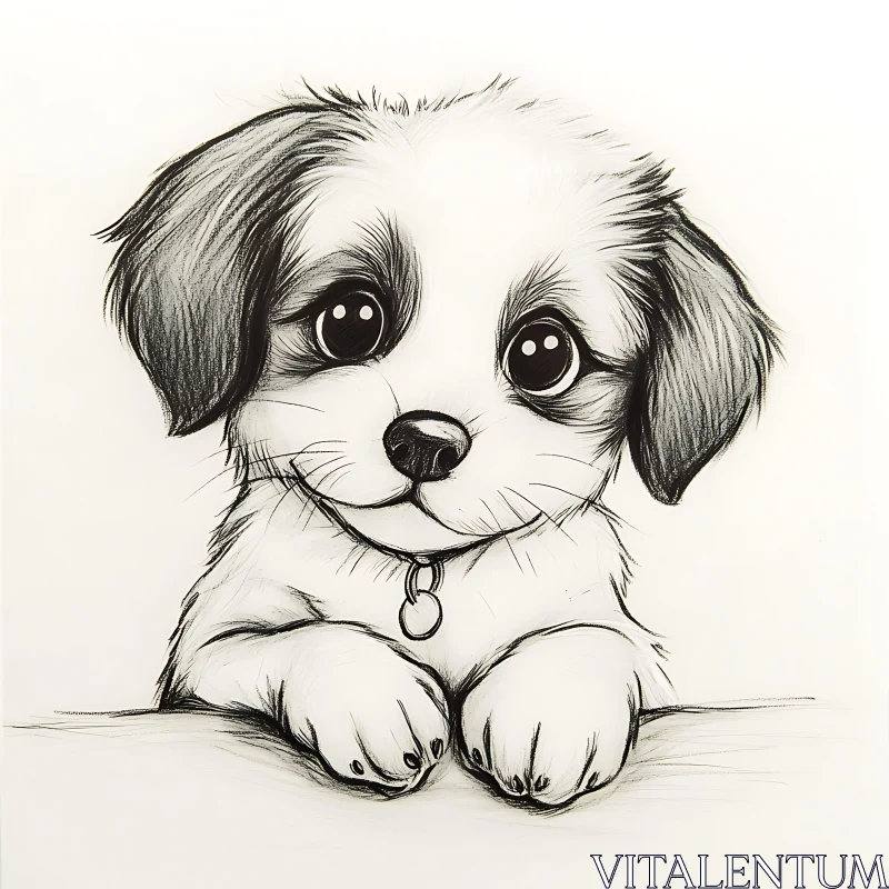 AI ART Cute Puppy Drawing in Black and White