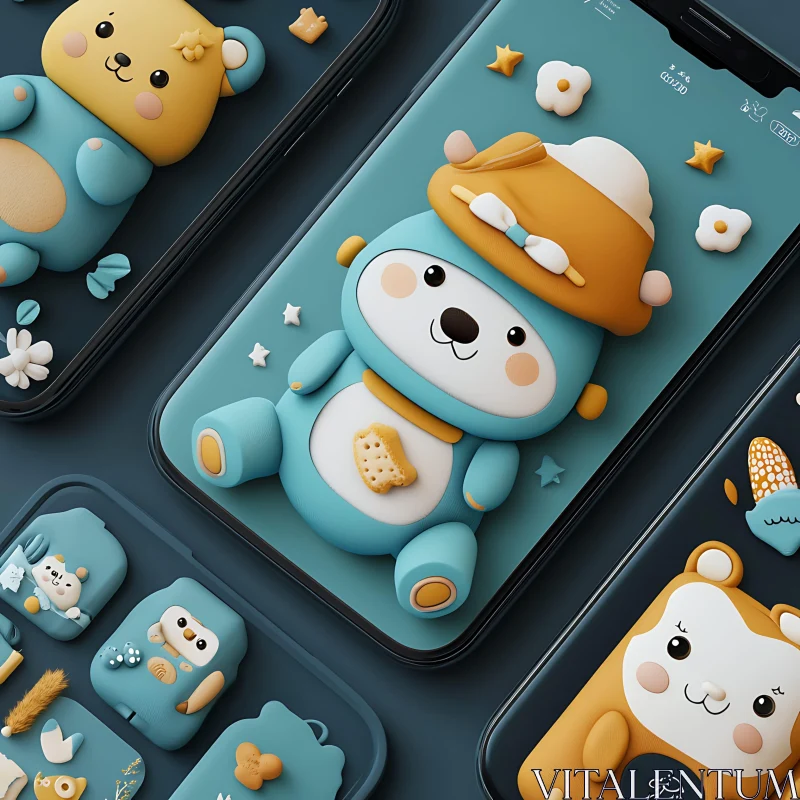 Cute Cartoon Bears Phone Wallpapers AI Image