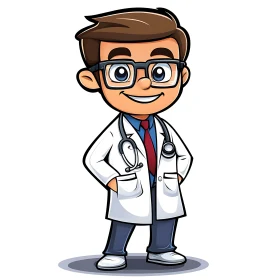 Cartoon Doctor with Stethoscope and Glasses