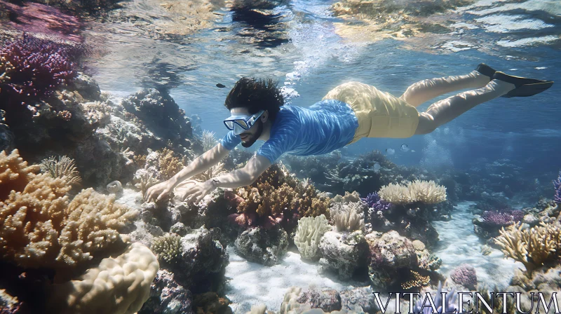 Underwater Scene with Snorkeler and Coral Reef AI Image